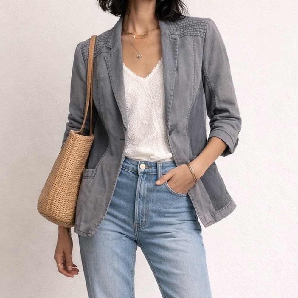 Sandwich Linen Mixed Media Grey Blazer Size 40 (M)